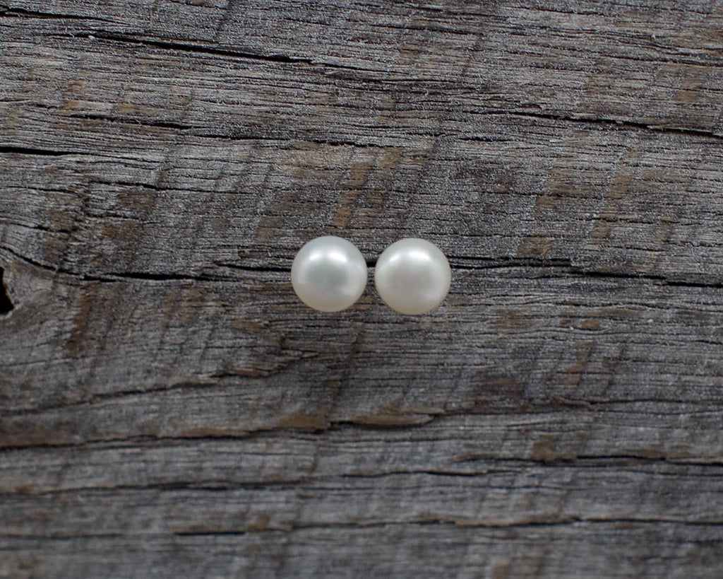 8mm White Pearl Post Earrings