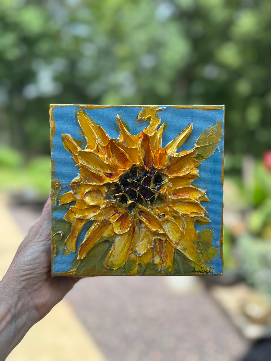 6x6 Textured Sunflower Painting