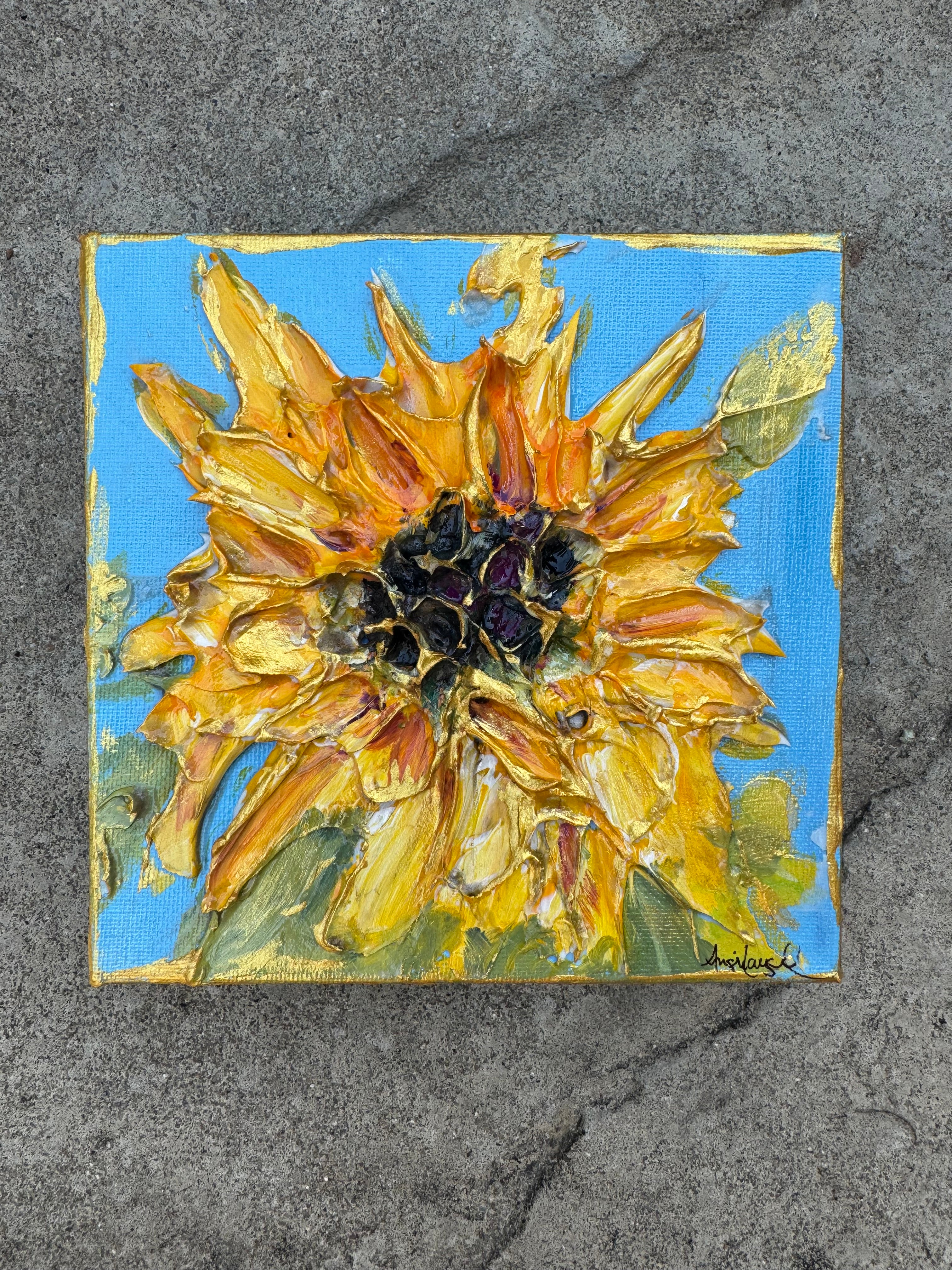 6x6 Textured Sunflower Painting