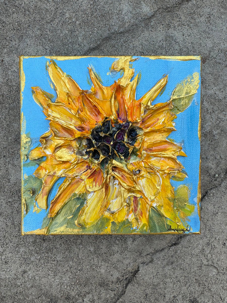 6x6 Textured Sunflower Painting