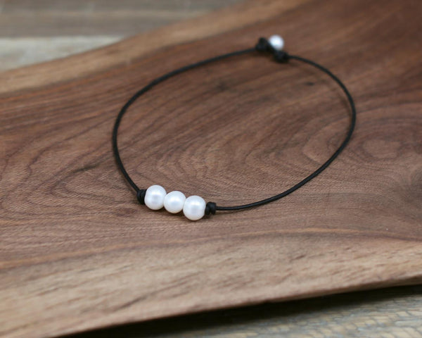 Angie Laugel - White Three Pearl Choker