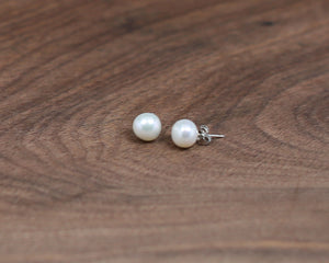 8mm White Pearl Post Earrings