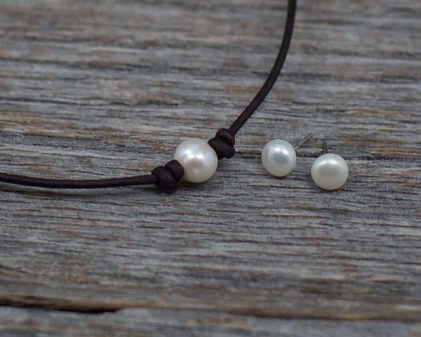 Angie Laugel Artist – Special – White Single Pearl Choker and Earrings