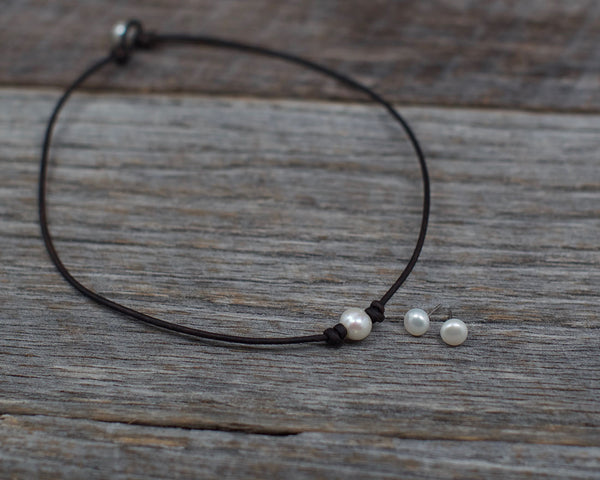 Angie Laugel Artist – Special – White Single Pearl Choker and Earrings